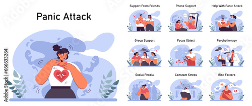 Panic attack set. Mental health disorder. Phobia, frustration and constant