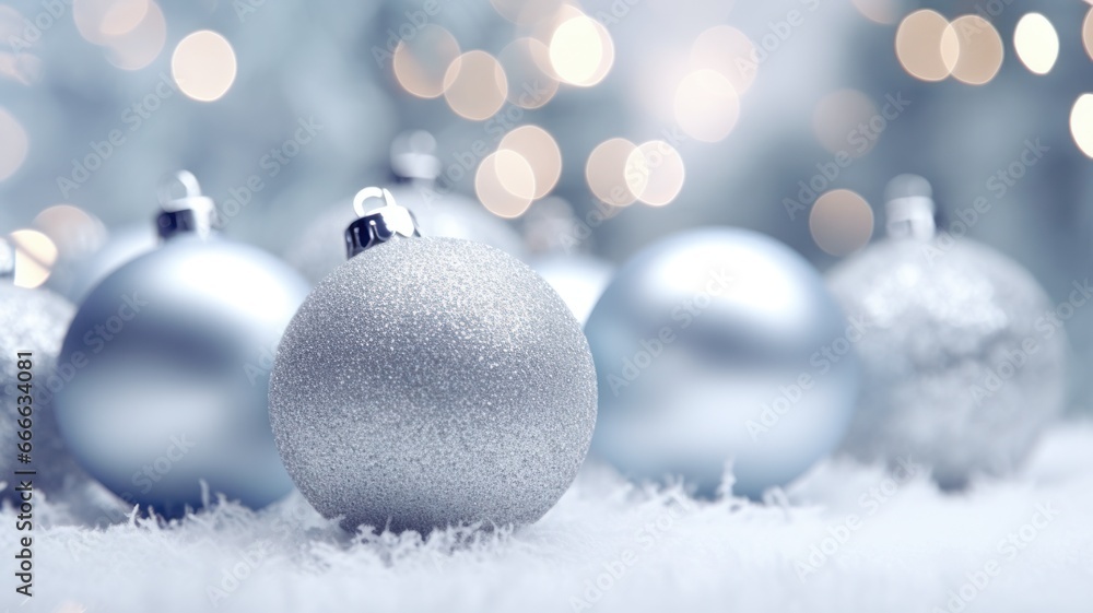Grey Christmas Illustration with Tree, Decorations and Snowflakes on White Background Grey Christmas Illustration with Tree, Decorations and Snowflakes on White Background