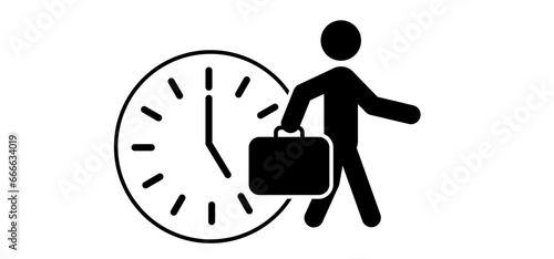 Business man or stickman fight against time. Stick figures man, businessman and clock icon. Time, deadline sign. Recruiter work time concept. Dead line, managing or management time. Job tome to work.