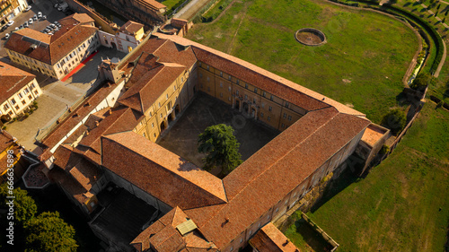 Aerial view of the courtyard of the Ducal Palace in Sassuolo. It is a Baroque villa with a large park located in the town of Sassuolo, Emilia Romagna, Italy. It was a residence of the Dukes of Este. photo
