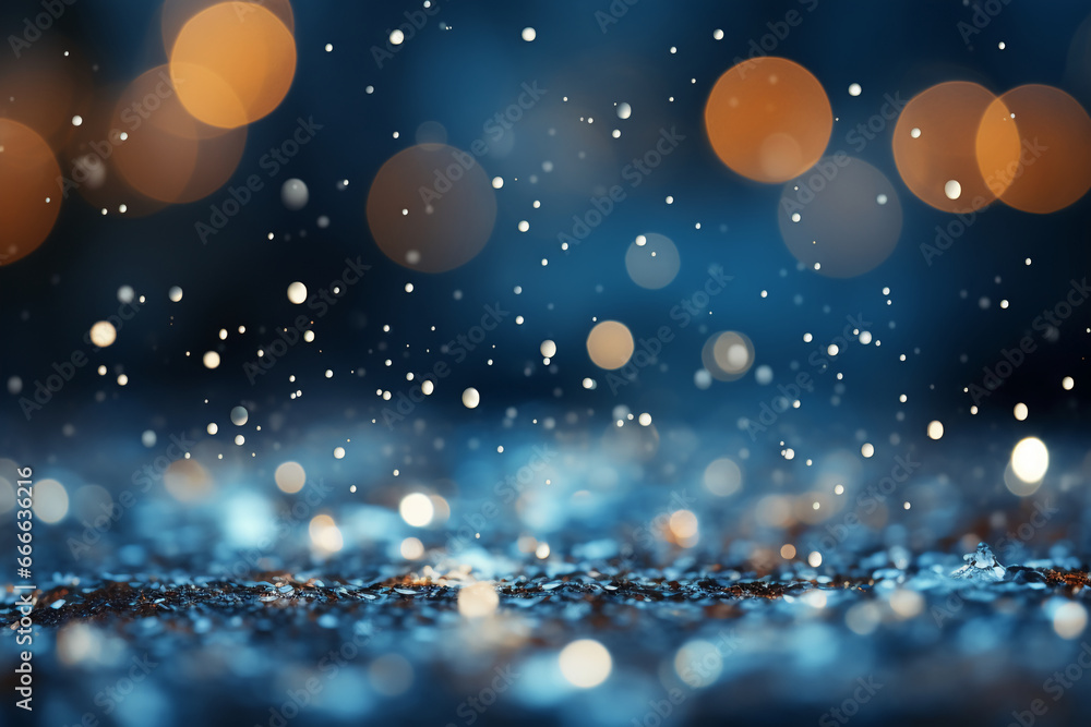 A blurred white christmas, snowing sky abstract background with bokeh glow. AI generative