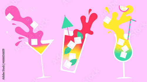 Summer cocktail mocktail illustration, vector, gradients, flashy colours, fun, party, bar, menu, restaurant, juicy 