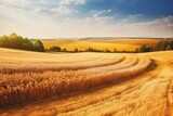 A bright, dazzling landscape with golden wheat fields. Generative AI