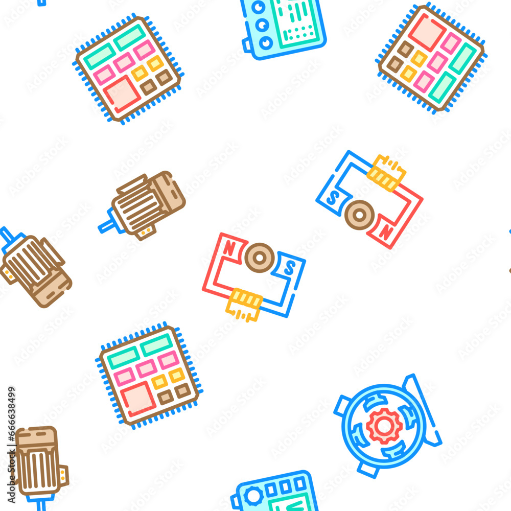 Fototapeta premium engineer worker industry vector seamless pattern thin line illustration