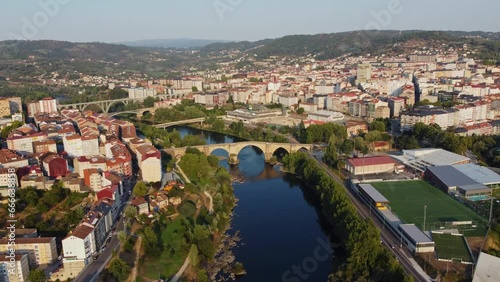 City Ourense. Galicia, Spain 4K Aerial view Drone View. 26 august 2023
