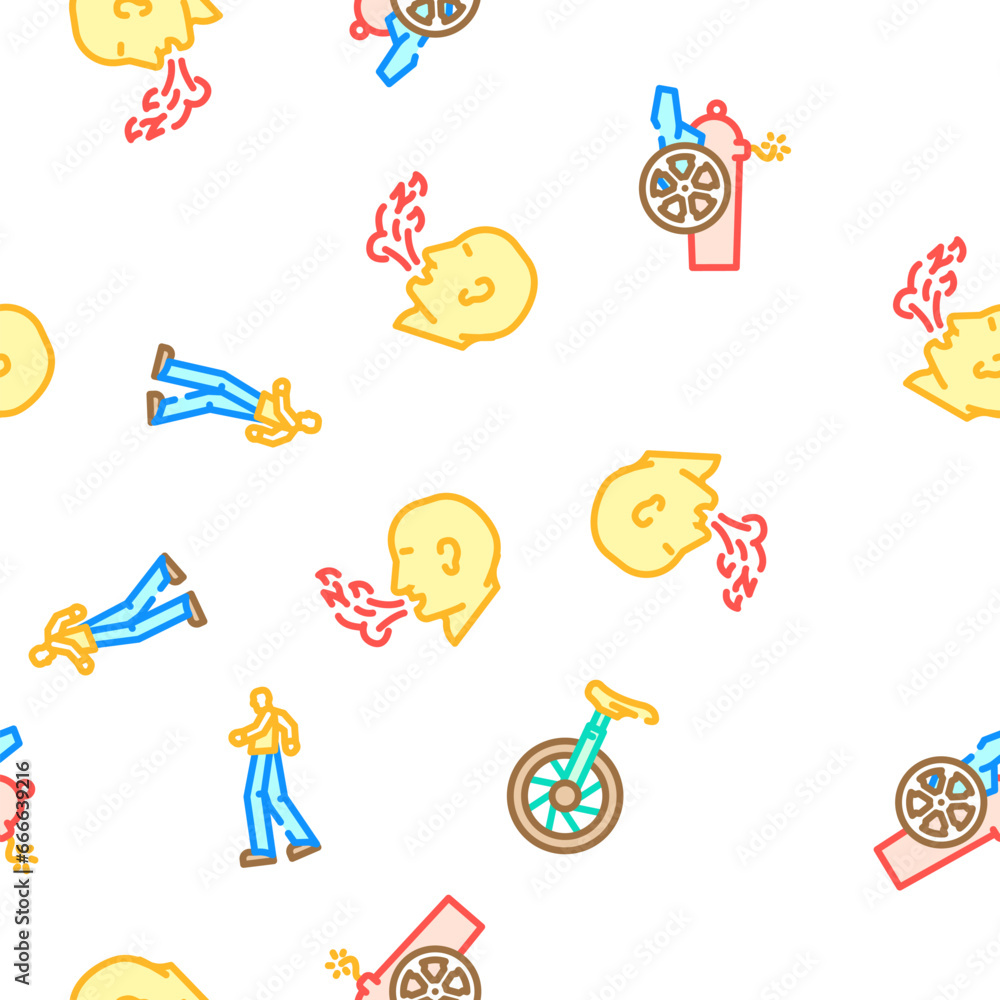 circus carnival vintage show vector seamless pattern thin line illustration