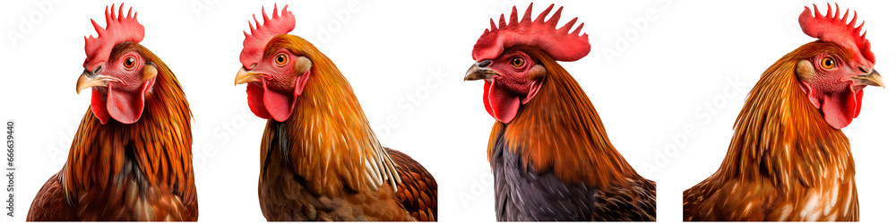 Portrait of a rooster on a white background