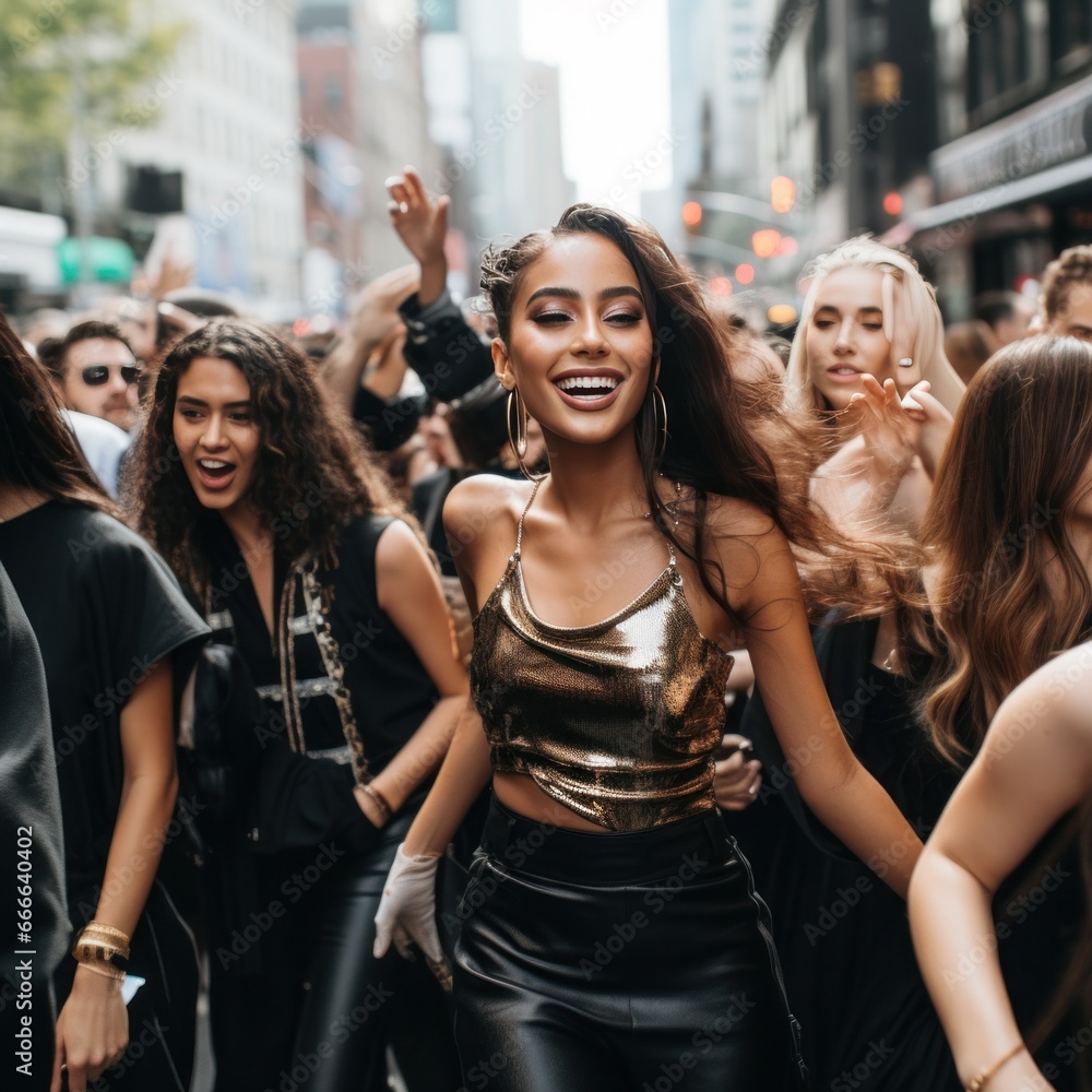 a group dancers among the crowd on the street a group dancers among the crowd on the street