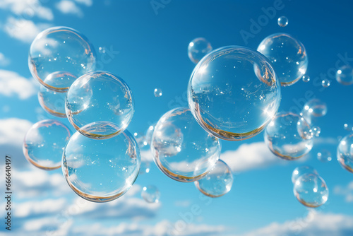 Big bubbles, blurred clear sky and cloud. AI generative