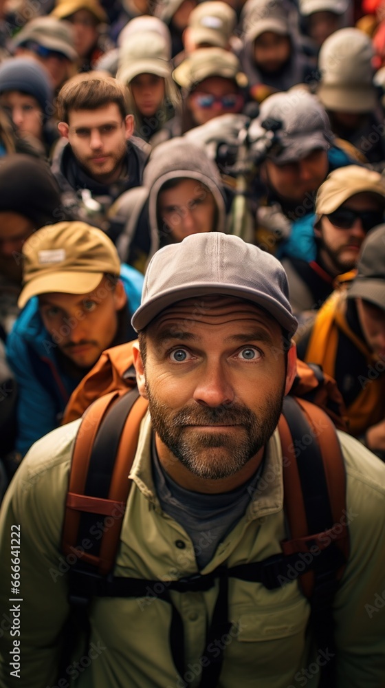 Fototapeta premium tourist among a crowd of people on the street