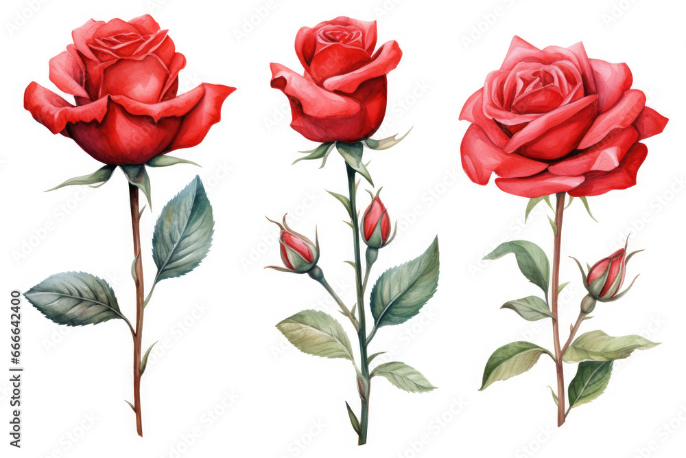 set of three hand drawn roses isolated on white background set of three hand drawn roses isolated on white background