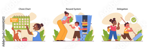 Child doing household chores. Formation of your child's responsibility.
