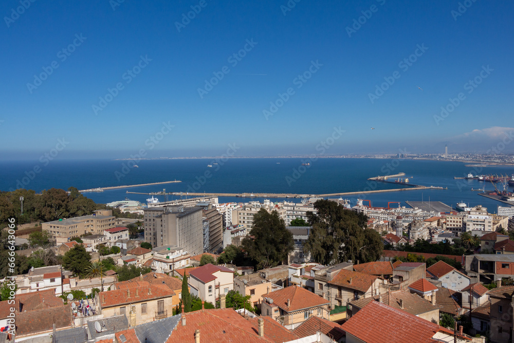Algiers, Alger, Algeria : Beautiful panorama of the bay of Algiers with the Djamaa El-Djazaïr (English : Great Mosque) in the background.