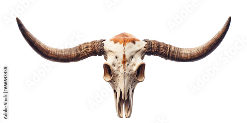 a Bull cow with horns, front view, in an isolated and transparent PNG in a Ranch-themed, photorealistic illustration. Generative ai