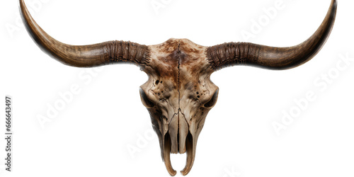 a Bull cow with horns, front view, in an isolated and transparent PNG in a Ranch-themed, photorealistic illustration. Generative ai