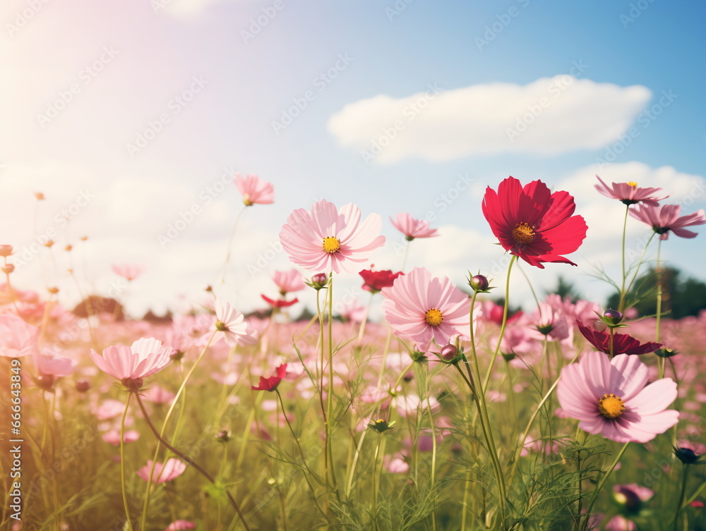 Vivid Beauty: Close-up Photography of African Daisy in a Sea of Blue Sky and White Clouds Vivid Beauty: Close-up Photography of African Daisy in a Sea of Blue Sky and White Clouds