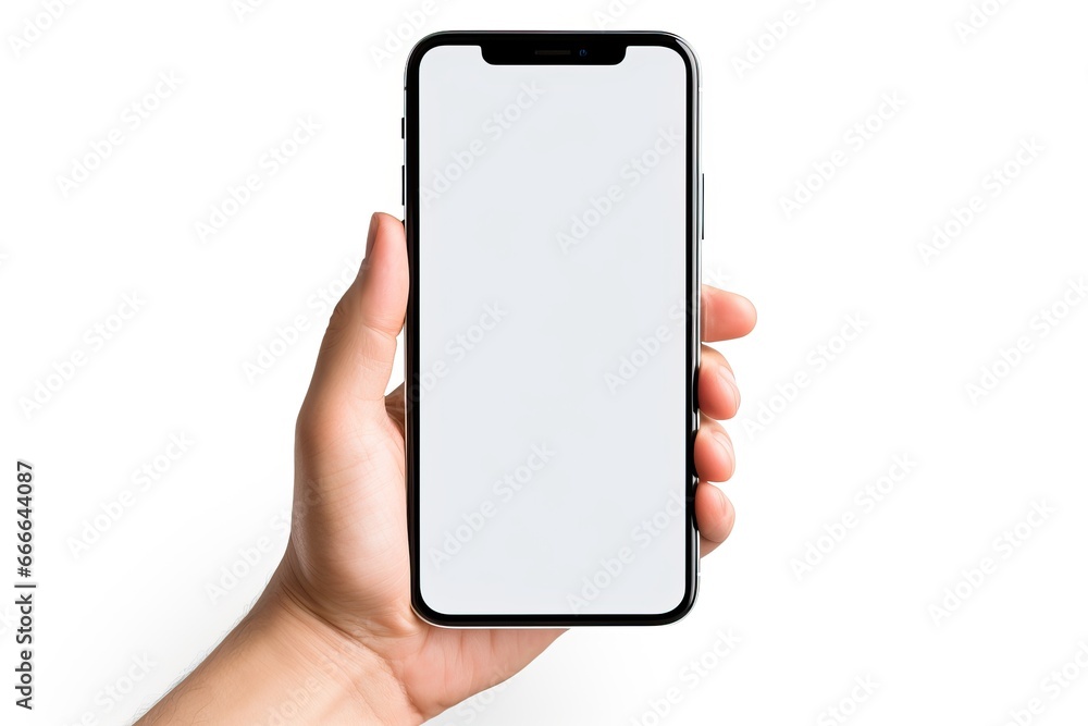 hand holding phone with isolated on white the background. hand holding phone with isolated on white the background.