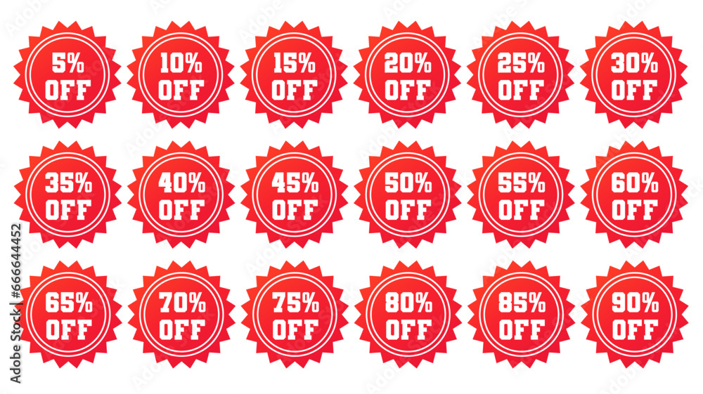 Offer Price discount offer 5% 10% 15% 20% 25% 30% 35% 40% 45% 50% 55% 60% 65% 70% 75% 80% 85% 90% sale off tags label design.special promotion percent sticker banner clearance markdown

