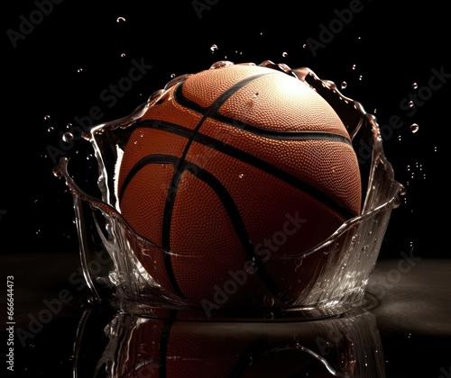 Basketball with Splashing Water Stock Photo with Black Background