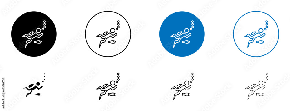 Scuba Diver vector icon set. navy snorkling vector symbol for mobile apps and website UI designs