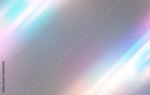 Crystal rays of light, prism refraction, lens flare, crystal glass reflection effect. Prism vector, realistic light leak effect with spectral flare. Bright light banner, poster, template.