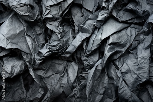 Vintage crumpled paper with dark charcoal gray texture. Generative AI photo