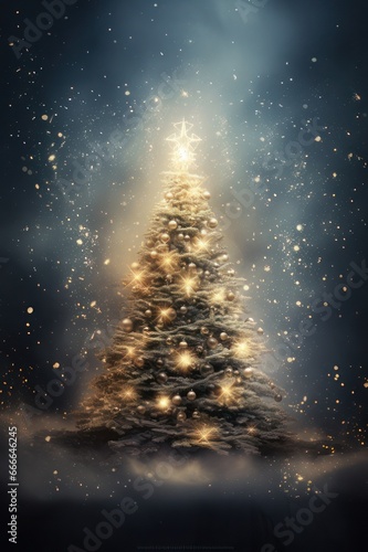 Joyous Christmas Tree with Jesus Banner Celebrating the Advent Season