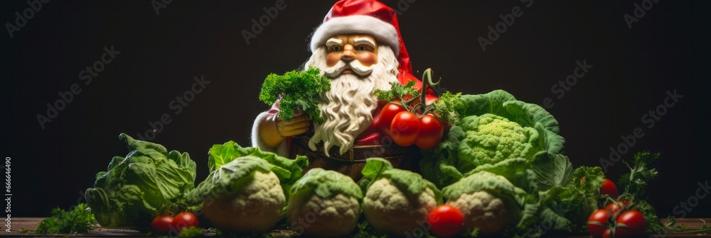 Nourishing Yuletide Feast - Santa Claus, the Festive Farmer, Presents a Delicious Spread of Nutritious Veggies for a Health-Conscious Christmas Celebration