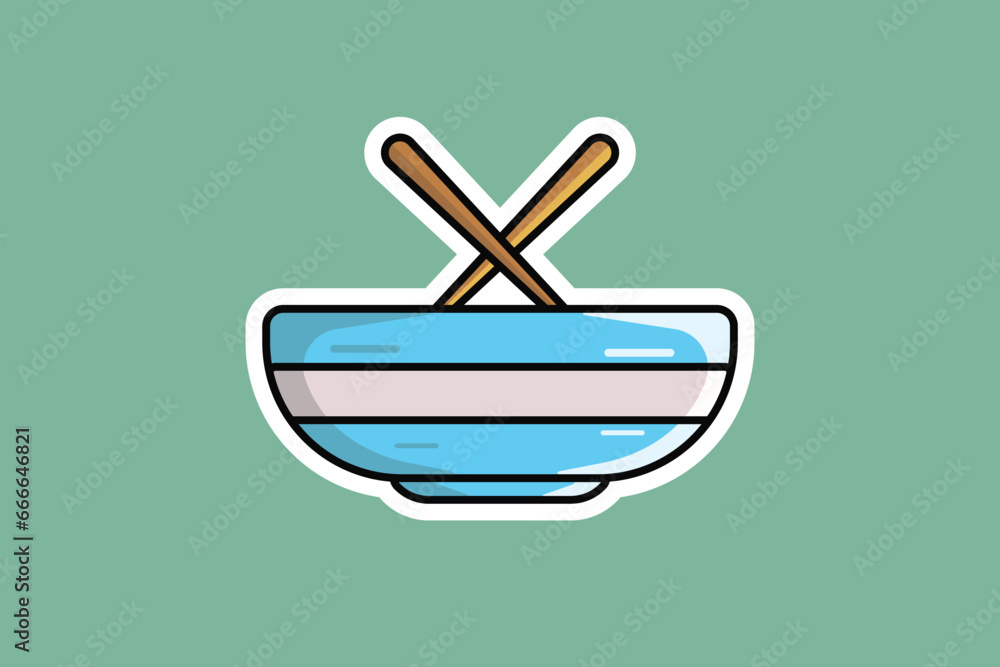Chinese Bowl with Chopsticks Sticker vector illustration. Food and drink objects icon concept. Restaurant food bowl and sticks sticker vector design with shadow. Chinese Bowl with Chopsticks Sticker vector illustration. Food and drink objects icon concept. Restaurant food bowl and sticks sticker vector design with shadow.