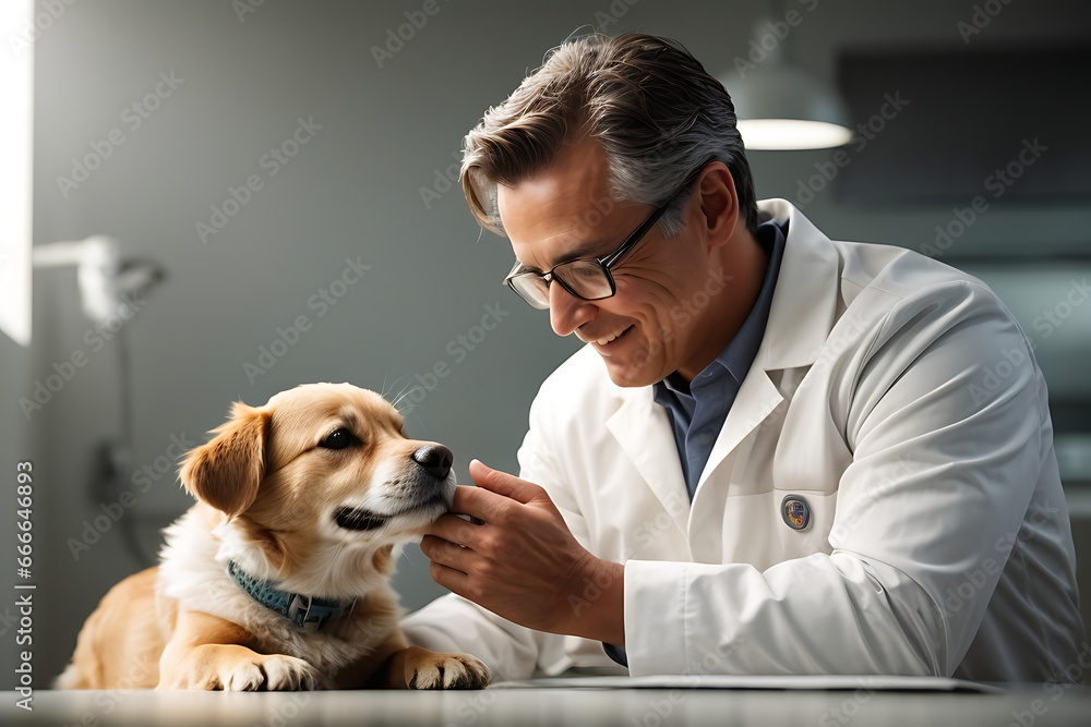 veterinarian wearing glasses with dog
