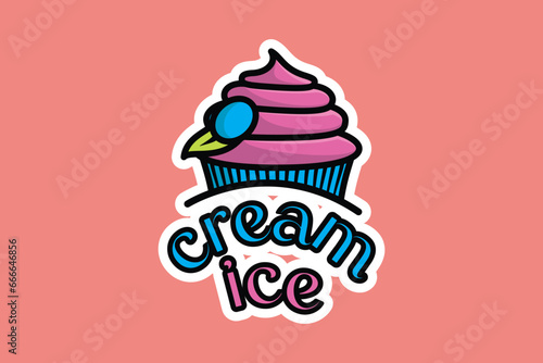 Summer Ice Cream Cup Sticker vector illustration. Summer food and ice cream object icon concept. Ice cream paper cup sticker vector design with shadow.