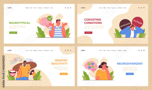Neurodiversity web banner or landing page set. Cognitive development