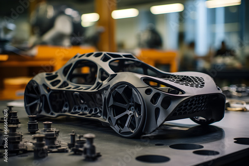 Meticulously crafted 3D-printed model car, symbolizing the innovative integration of 3D printing technology in the automotive industry