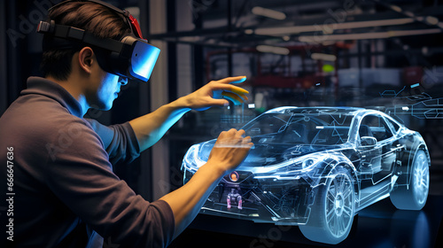 skilled man in the automotive industry using AR and VR technologies to revolutionize training, maintenance, and design processes.