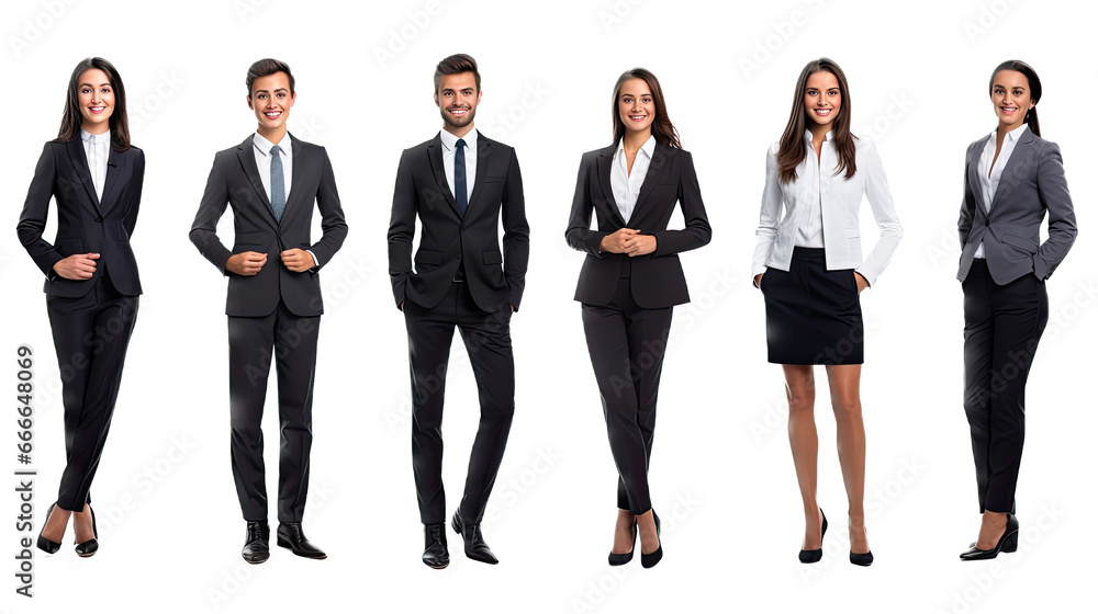 a team of business people in an isolated and transparent PNG in a Business-themed, photorealistic illustration. Generative ai