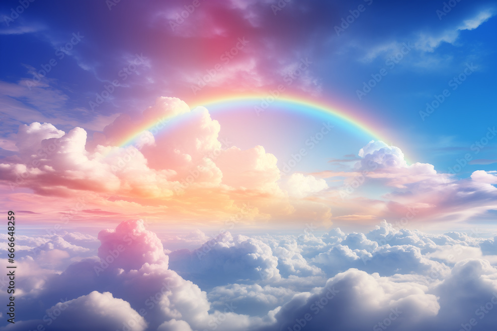 magical rainbow in the sky. clouds. pastel colors. beautiful background