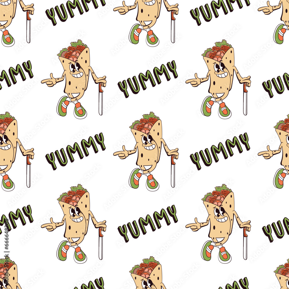 Fototapeta premium cartoon kebab character seamless pattern wrapping paper
