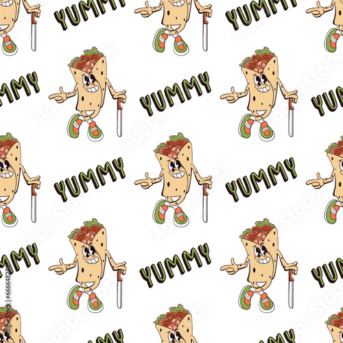 cartoon kebab character seamless pattern wrapping paper