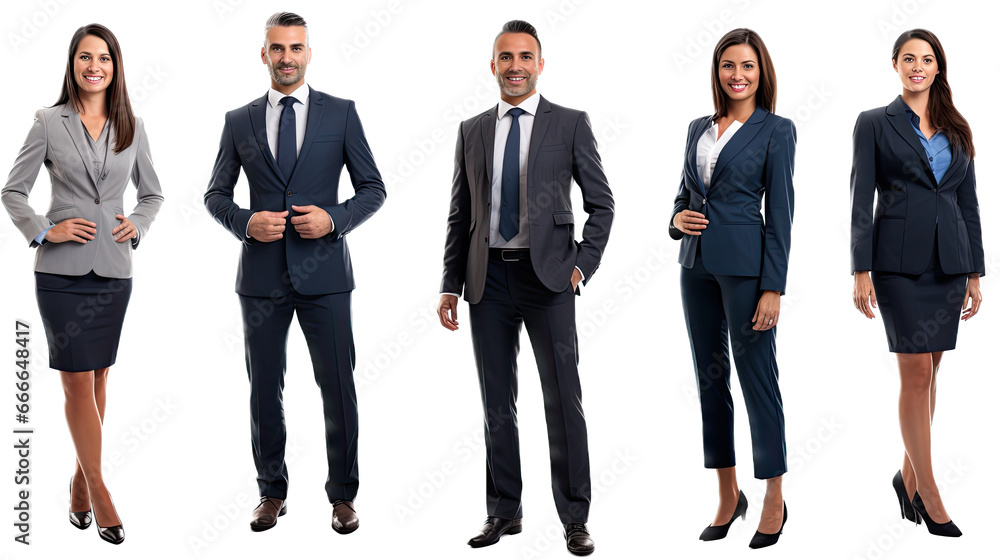 a team of business people in an isolated and transparent PNG in a Business-themed, photorealistic illustration. Generative ai