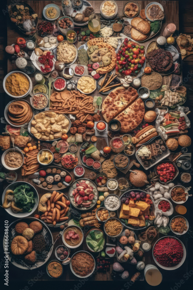 Various plates of food on the table. Generative AI. Various plates of food on the table. Generative AI.