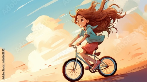 Young Girl is riding a bicycle