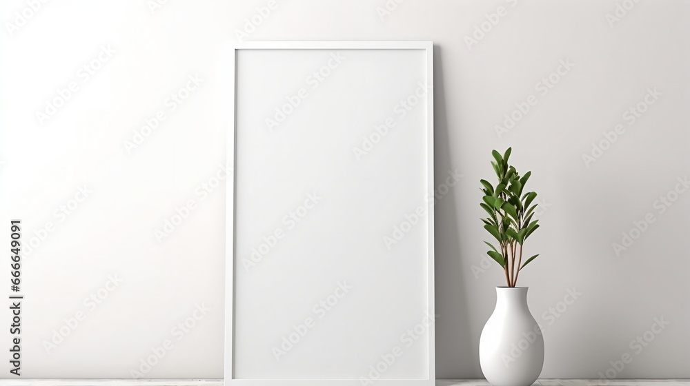 Fresh Minimalism: White Background with Green Plants and Blank Picture Frame Design Template Fresh Minimalism: White Background with Green Plants and Blank Picture Frame Design Template