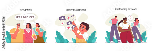 Peer pressure concept set. People of various age groups and statuses
