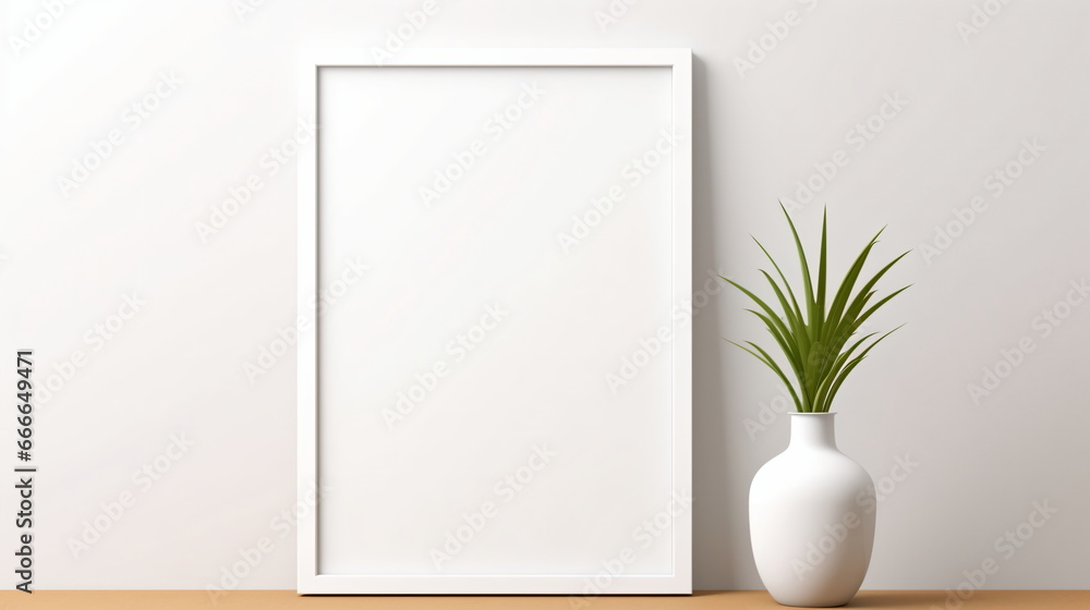 Fresh Minimalism: White Background with Green Plants and Blank Picture Frame Design Template Fresh Minimalism: White Background with Green Plants and Blank Picture Frame Design Template