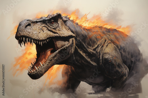 Image of an angry tyrannosaurus rex. Dinosaur. Ancient animals.