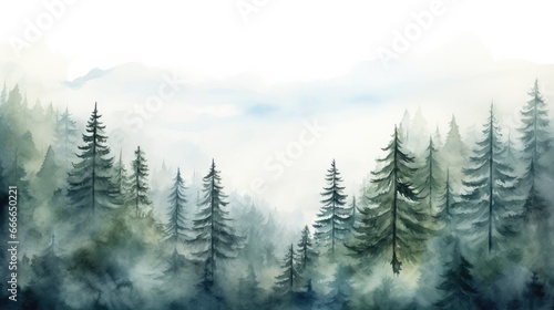 Watercolor illustration of picturesque snowy mountains