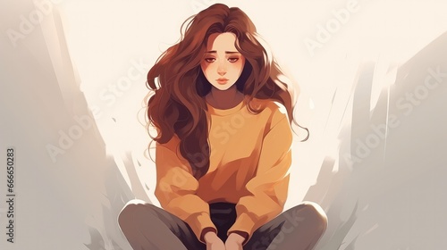Young Depressed Upset Female Character
