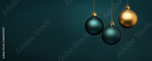 Christmas balls banner with copy space for text. Merry christmas and happy new year greeting card.
