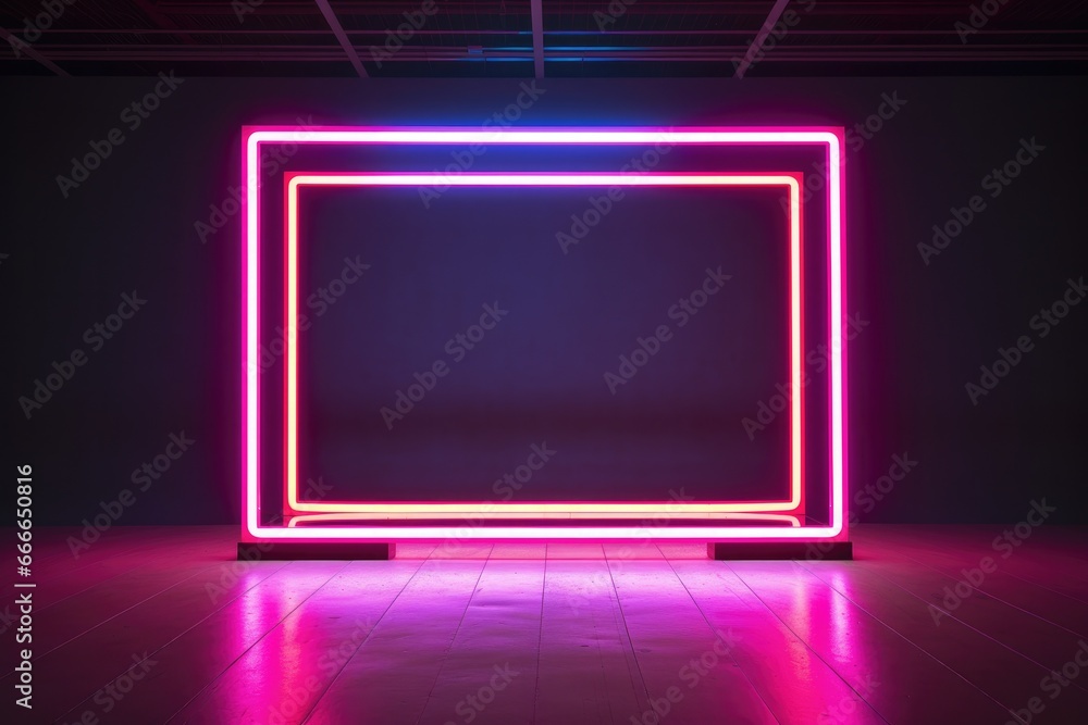 Abstract technology square space interface hologram elements neon lights. Generative AI Abstract technology square space interface hologram elements neon lights. Generative AI