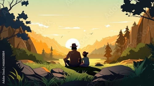 Father and daughter enjoy nature